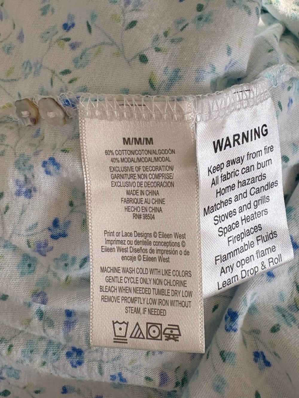 Eileen West Blue & White Floral Cotton Modal Nightgown Medium Traditional Pajama - Picture 5 of 6